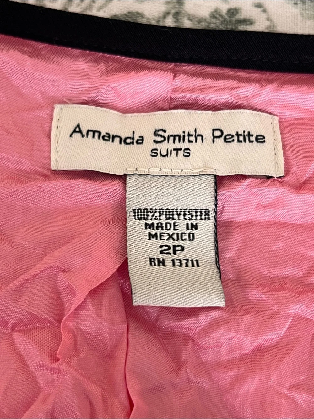 Amanda Smith Petite 3-Piece Suit Set Pink Jacket Top Black Skirt Career Size 2P